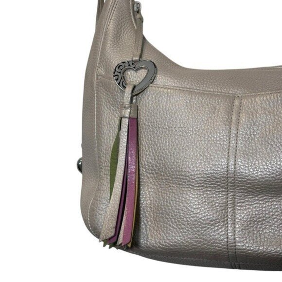 Brighton Barbados Pebbled Leather Handbag Purse Hobo Zip Top Ivory Pearl Multi - Picture 4 of 15